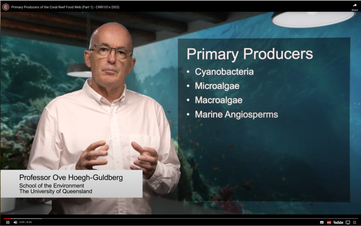 Professor Ove Hoegh-Guldberg presenting still from the MOOCs course on coral reef rescue