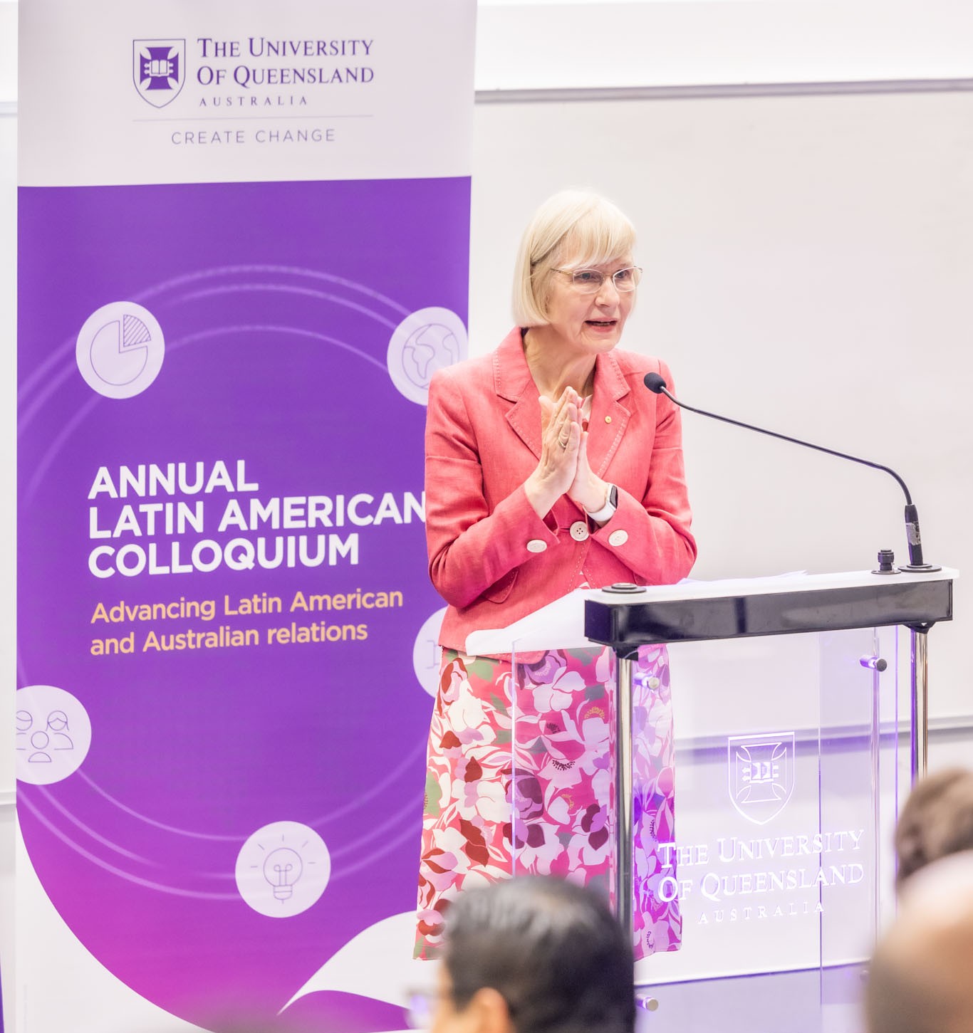 VC Professor Deborah Terry AC speaking at the LAC opening address by a podium