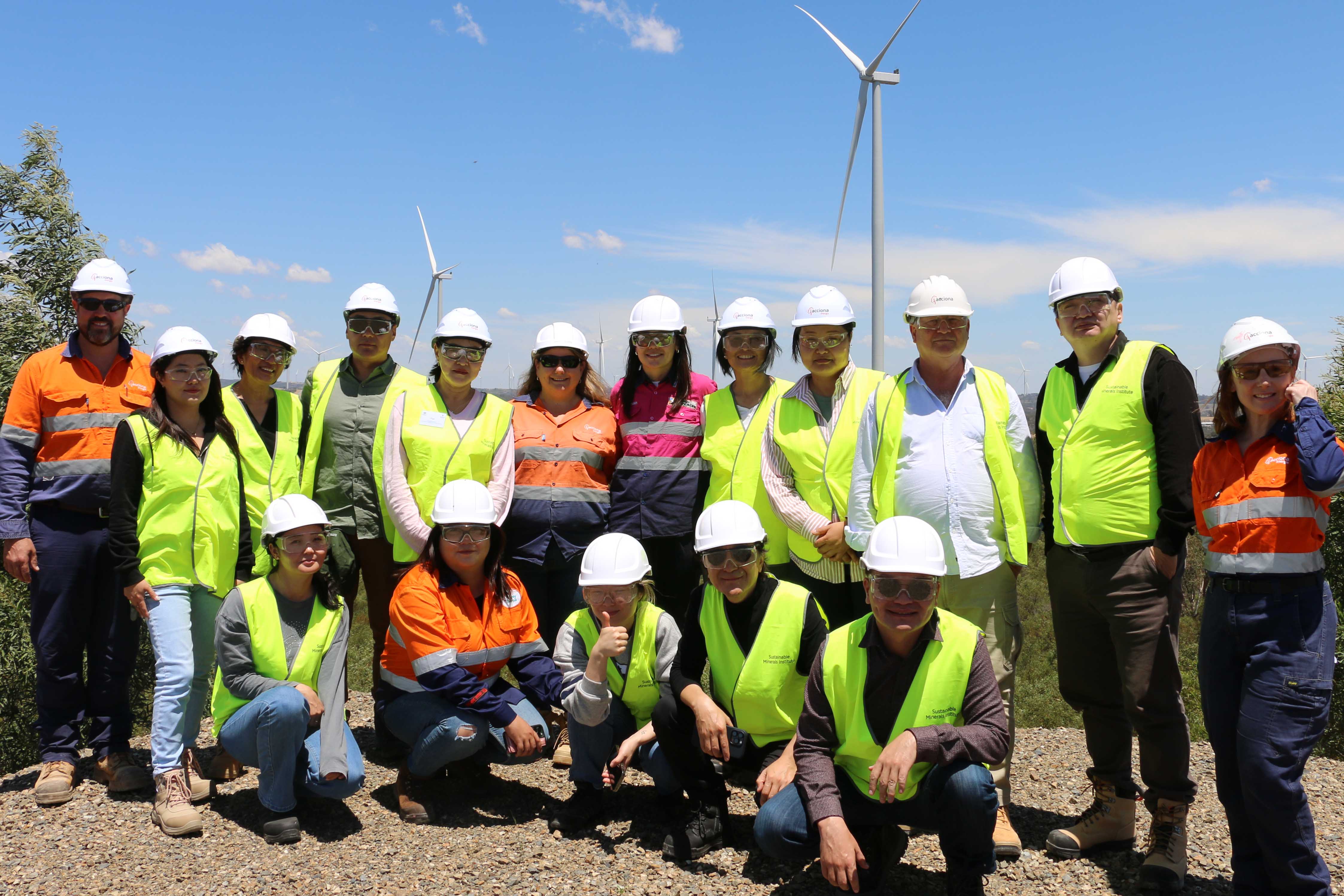 Australia Awards Fellows from Mongolia visiting a wind farm in Queensland's Darling Downs.