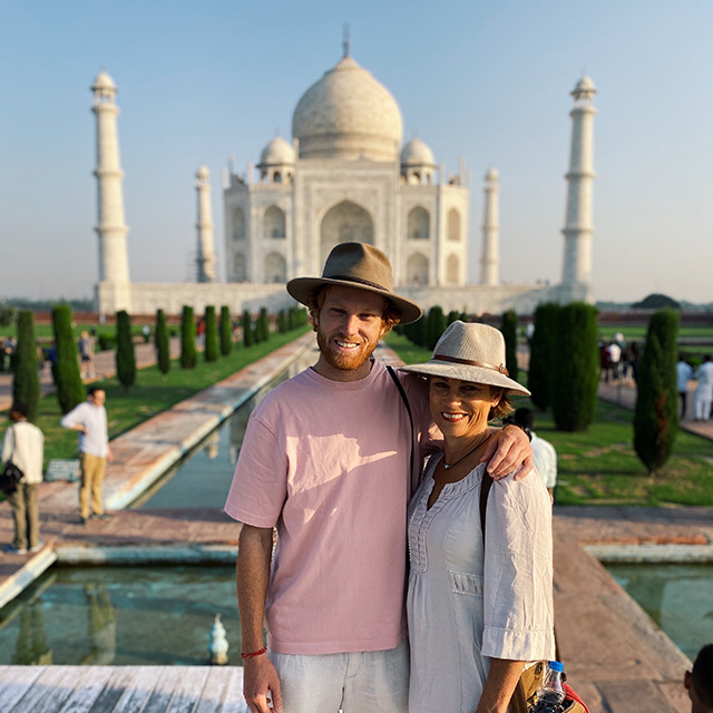 Zachary on left with his mother in front of Taj Mahal