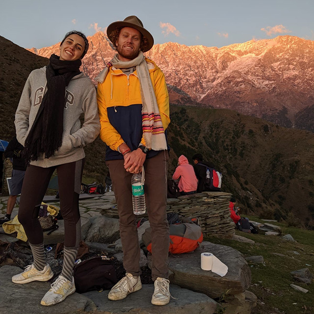 Zachary and girlfriend infront of himalayas