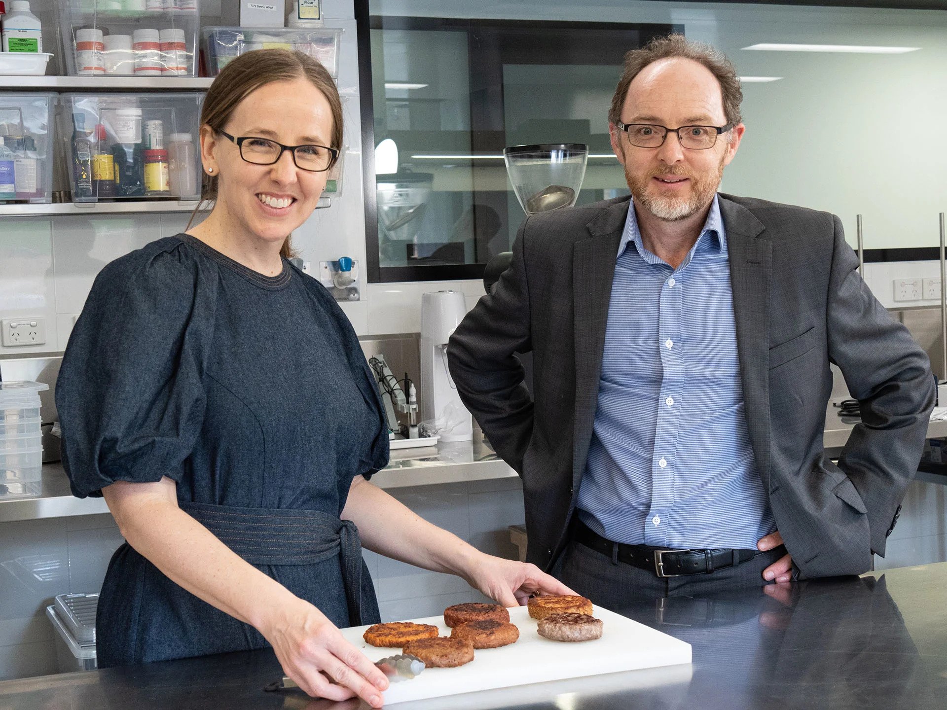 Associate Professor Heather Smyth and Professor Jason Stokes in QAAFI's sensory lab, where food testing is carried out.