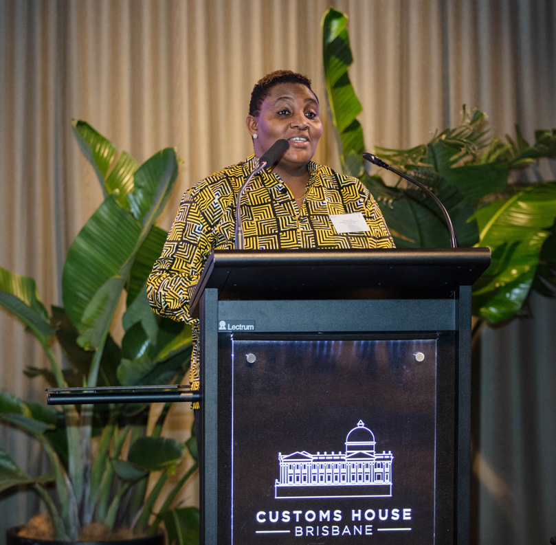 Meab speaking at UQ's Customs House