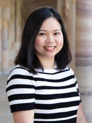 Thoa Harring Thoa Harring smiling to camera in the sandstone columned Great Court of UQ