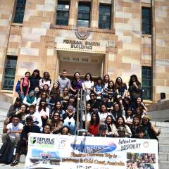 Students outside Forgan Smith Building