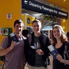 At airport: Dylan Johnston, Harrison James and Natalie Mason