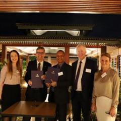 His Excellency Bruce Davis, High Commissioner to Papua New Guinea, Dr Jessica Gallagher UQ, Professor Peter Høj and Associate Professor Ora Renagi OL, Graeme Hancock and Anna Madgwick Newcrest Mining