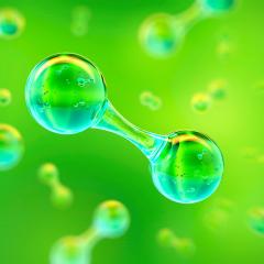 Green Hydrogen H2 gas molecule. 