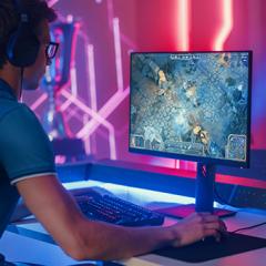 Teenaged boy playing a game online