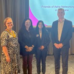 International House CEO Helen Jamieson, Founder of Asha Society India Dr Kiran Martin, UQ Pro-Vice-Chancellor (Global Partnerships) Mr Brett Lovegrove, and Global Sponsorship and Mobility Senior Manager Mr Johan Arnberg. 