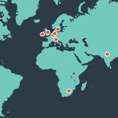Map of world with U21 dots across 20 countries