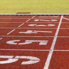 1 to 5 starting lines painted on running track 