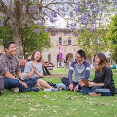 Group of students sitting in the Great Court