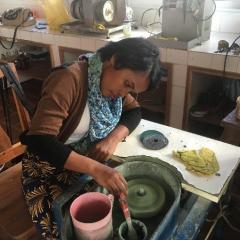 Woman working at table