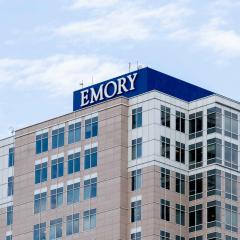 Emory university building with Emory sign