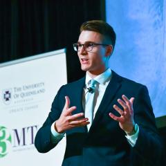 Cody speaking at the UQ three-minute thesis competition