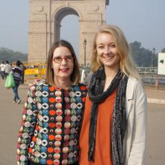 Professor Sarah Derrington and Zoe Brereton at the India Gate in New Delhi